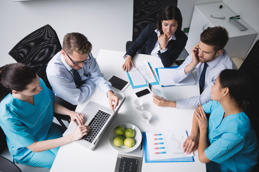 Healthcare practice team reviewing financials